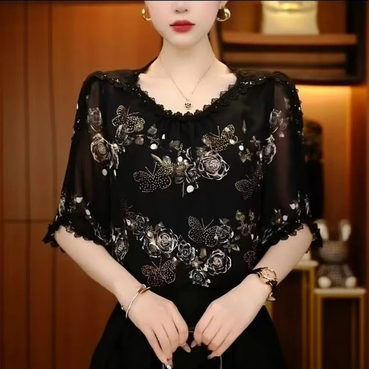 夏季新款上新新款洋气百搭设计短袖套头圆领宽松遮肉