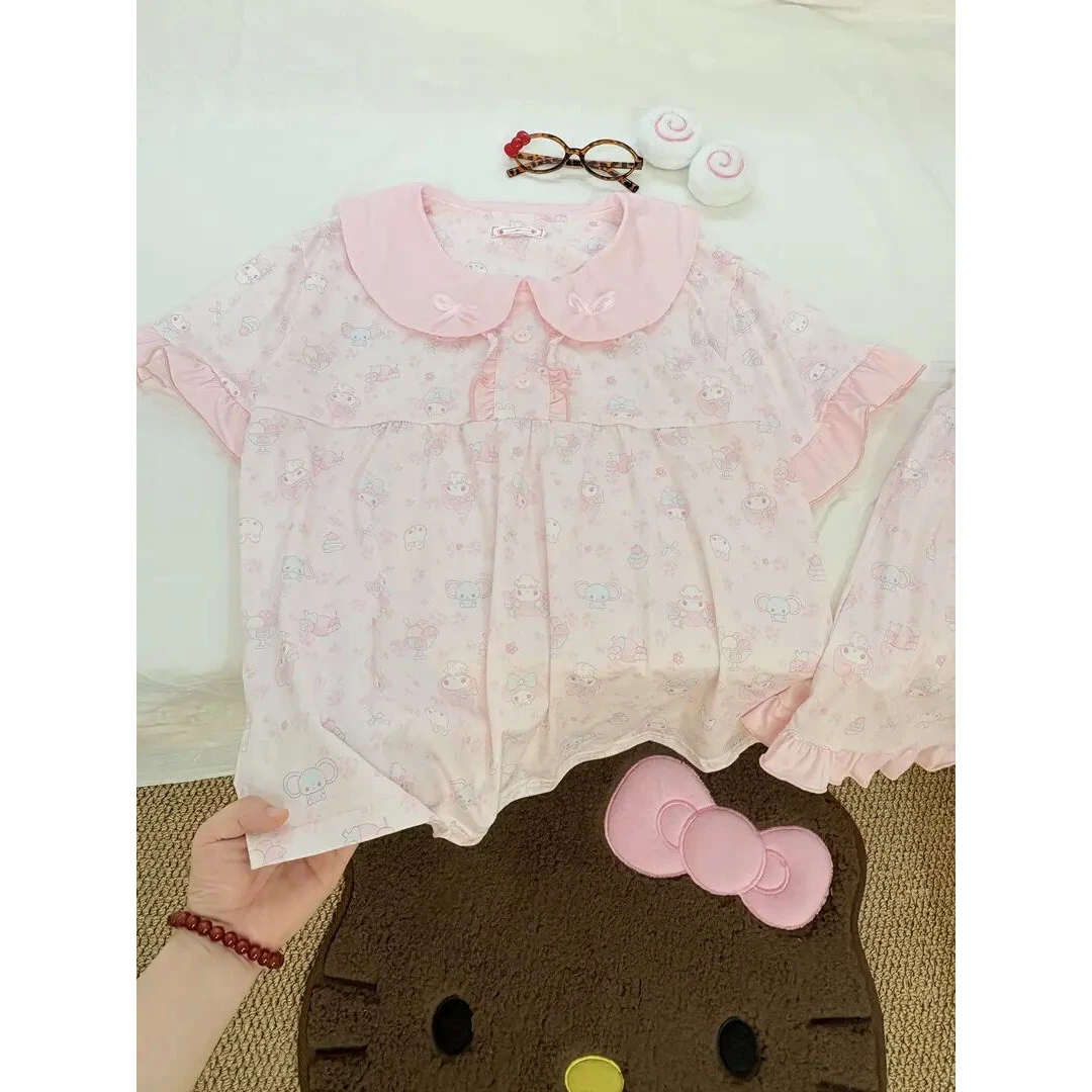 少女美乐蒂睡衣夏季新款娃娃领可爱蝴蝶结学生短袖短裤家居服套装