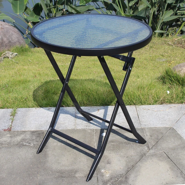 钢化玻璃小圆桌子户外庭院折叠便携方餐桌咖啡奶茶店阳台黑色促销