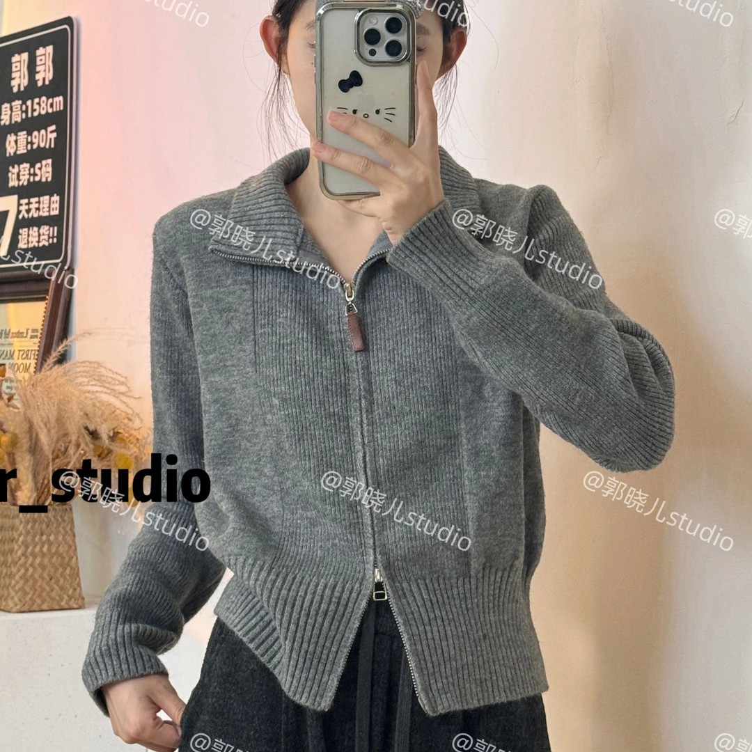 慵懒风时尚感拉链针织衫外套女2025秋冬百搭复古短款毛衣上衣