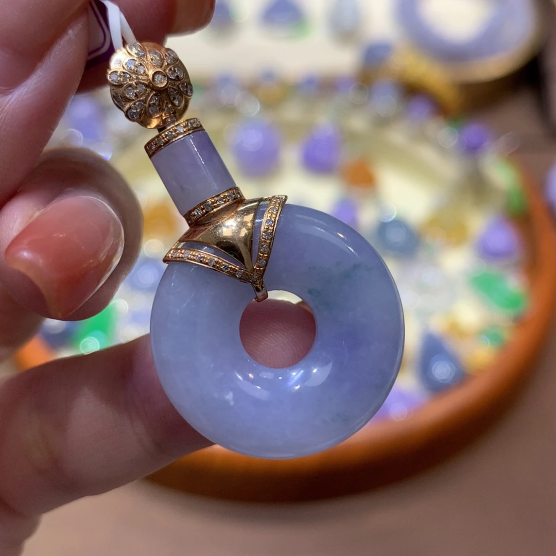 翡翠18K金镶嵌吊坠(不含链)