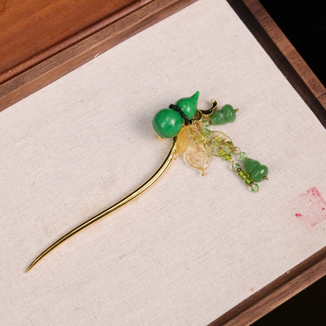 LZ2949绿料松松绿色葫芦发簪琉璃发簪古典簪发手工绿色