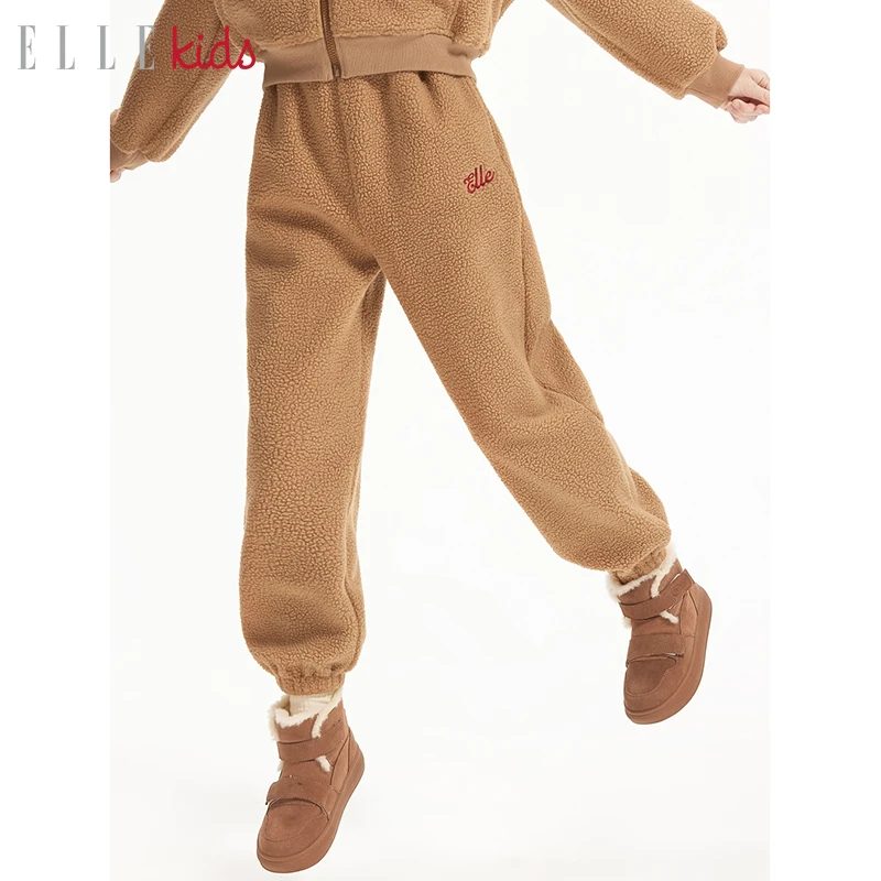 【ELLEkids】童装 法式运动休闲颗粒绒收脚卫裤女童冬季加厚束脚裤