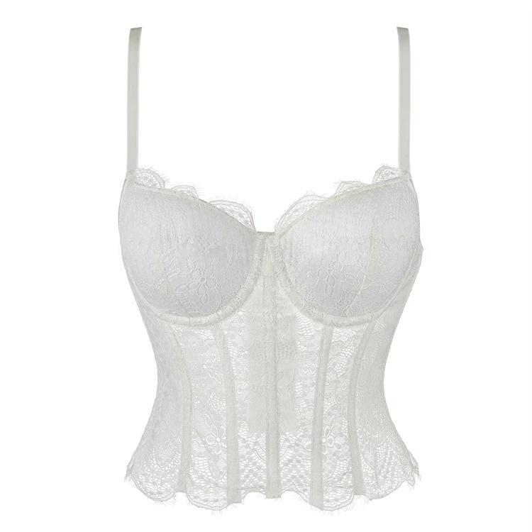 白色骨衣网纱蕾丝吊带有罩杯女士抹胸塑身衣紧身胸衣微弹性小背心