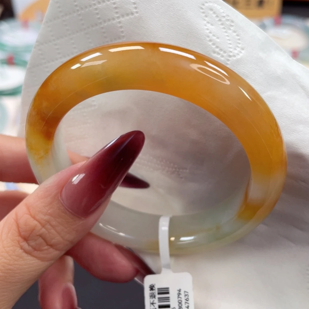 未镶嵌手镯翡翠9号53.7特色半山水蜜糖黄