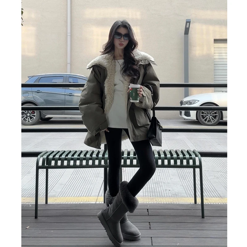 赵露思同款棉服女2025冬季新款羊羔毛派克服棉衣加厚工装棉袄外套