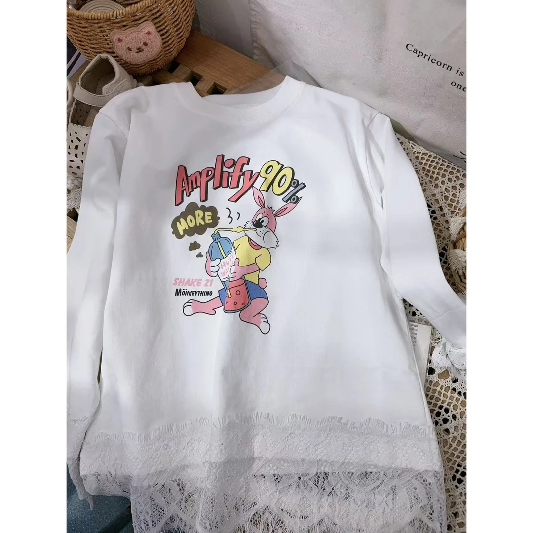 【新疆包邮】春季新款花边数码小兔T恤F630