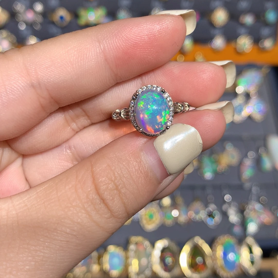 银S925镶嵌欧泊欧泊裸石配托不退换l