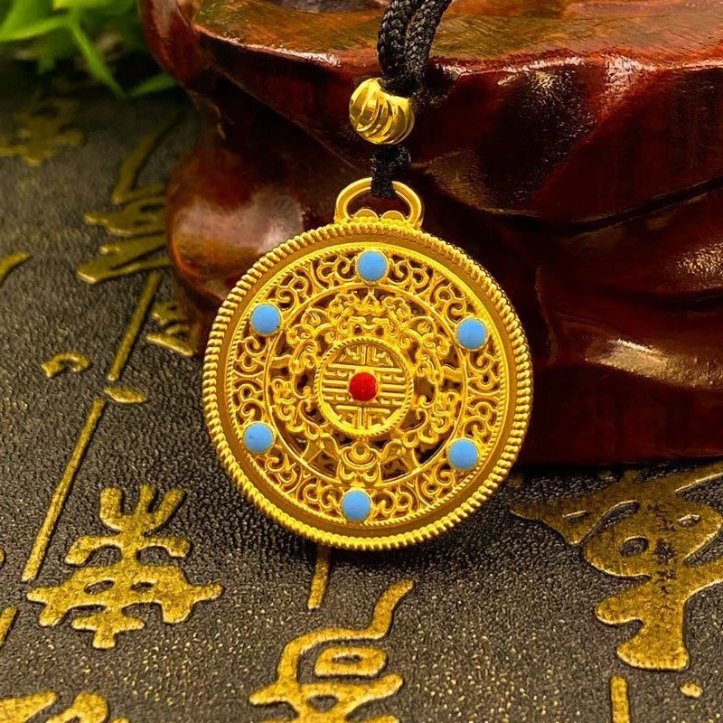 合金吊坠 镂空五福圆满圆牌八宝罗盘吊坠