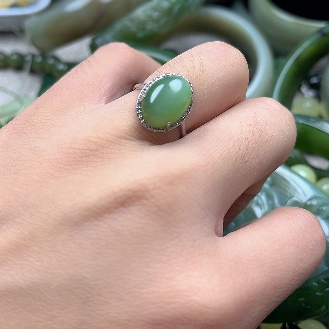 和田玉（碧玉）银S925镶嵌戒指