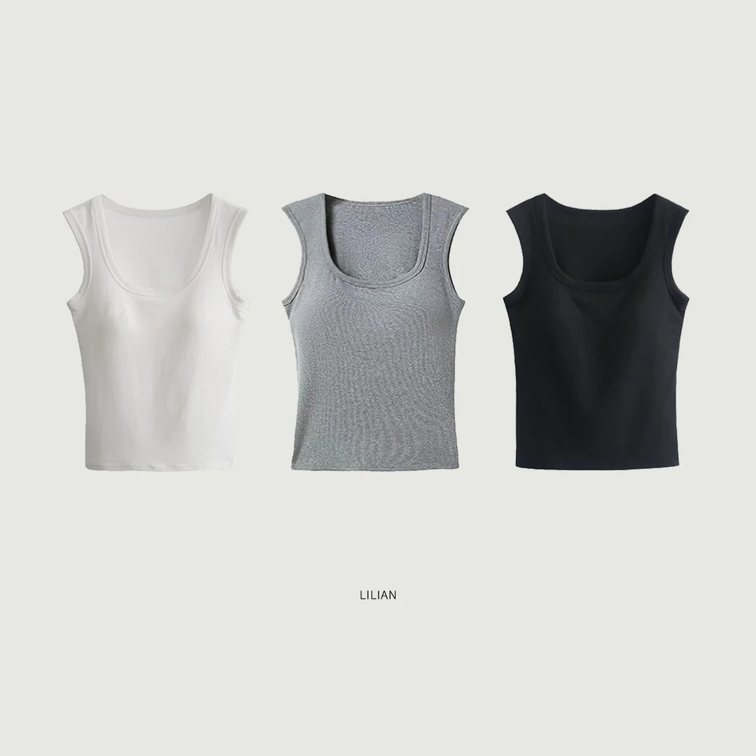 莉莉 Lilian  宽肩带一体式带胸垫背心25夏简约固定杯内搭上衣女