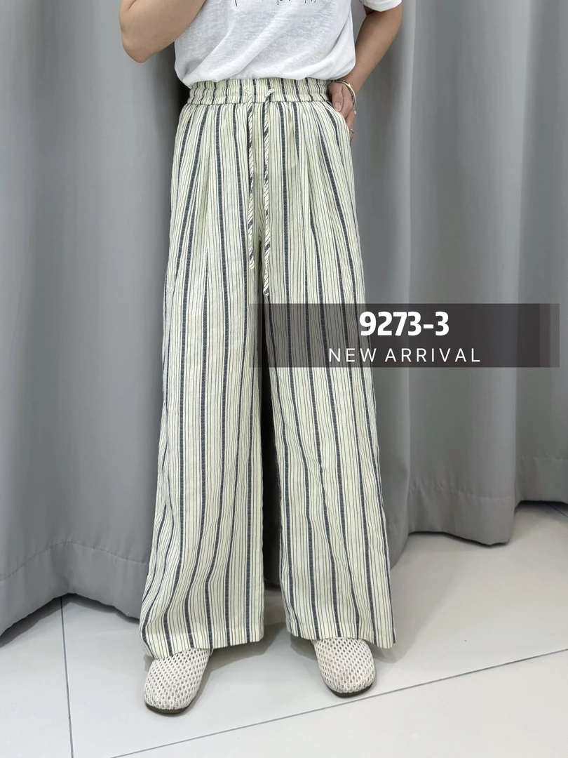 LMM 9273-3 2025新款复古条纹裤子女宽松慵懒风休W闲阔腿裤遛弯