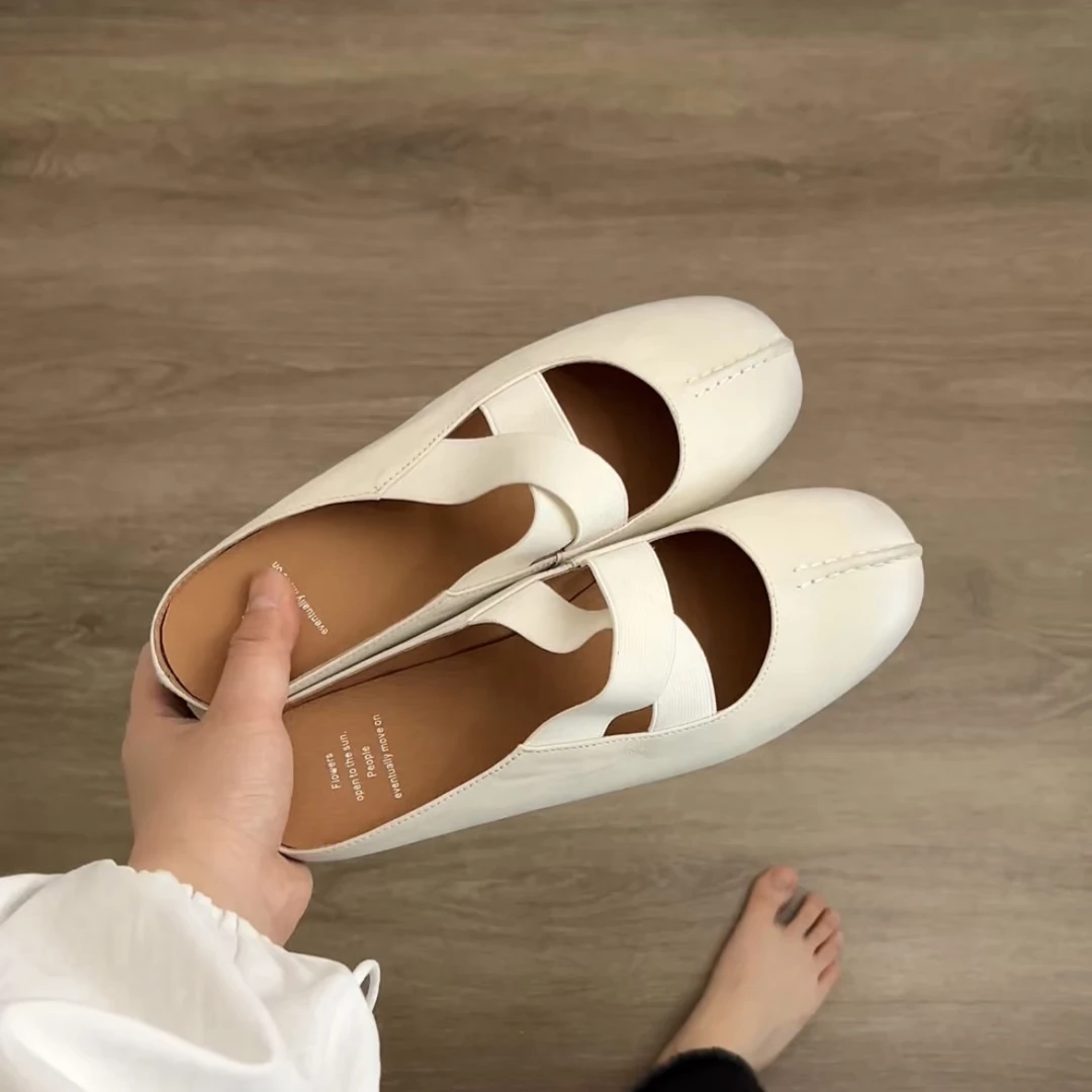 Dannyfrey法式绝美包头芭蕾舞女2025新款交叉带圆头粗跟半拖鞋