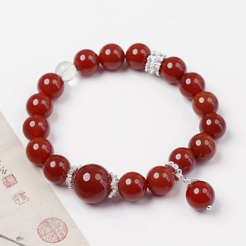 原创精美红玛瑙白水晶手链-8770
