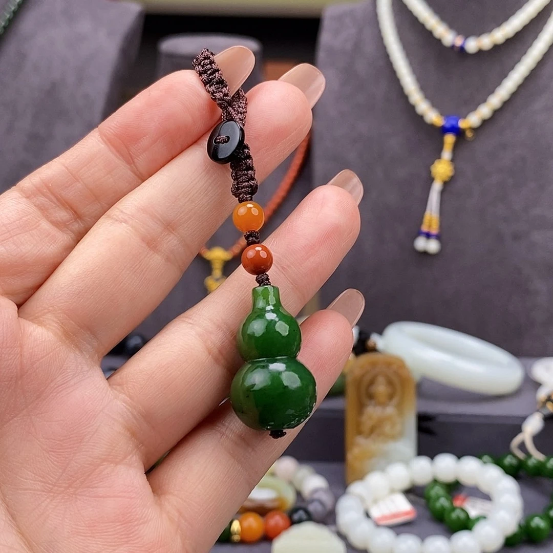 手串未镶嵌和田玉碧玉葫芦挂件