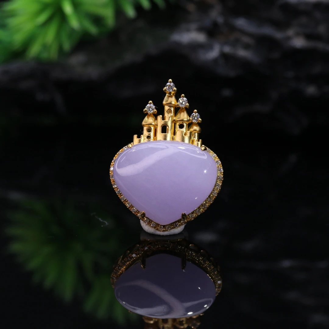 FC49天然缅甸翡翠A货18k紫爱心吊坠/000294/保利厦门拍卖