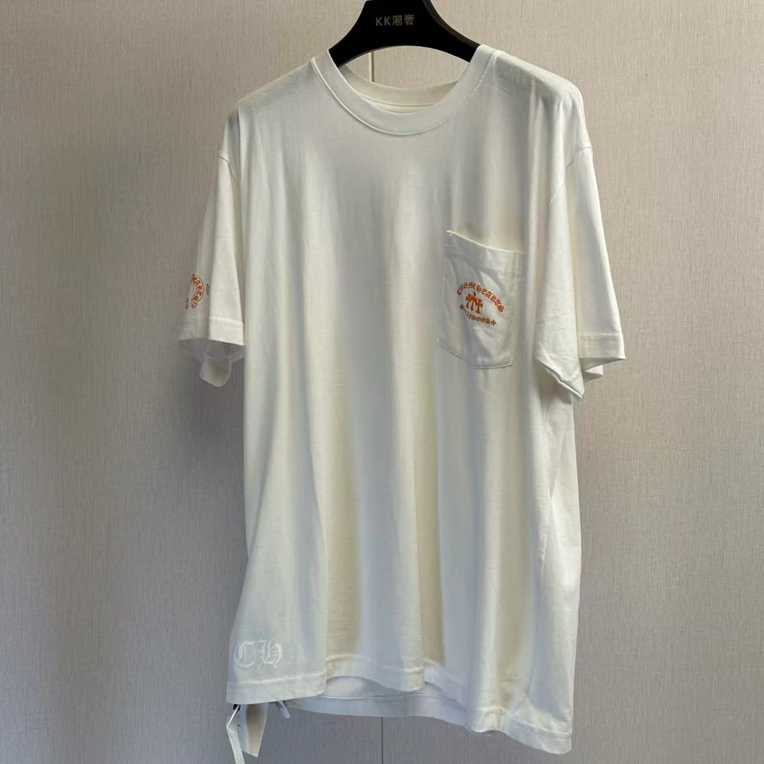 未使用 Chrome Hearts/克罗心 克罗心橙色印花白T/L码/