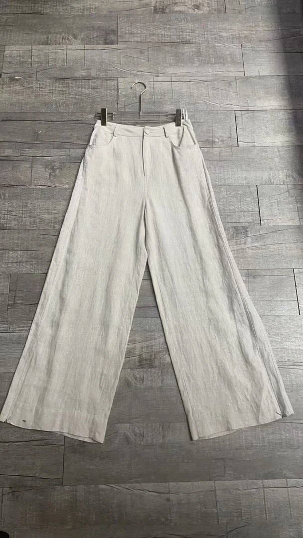 2025新款100%亚麻显瘦百搭一粒扣直筒裤三色