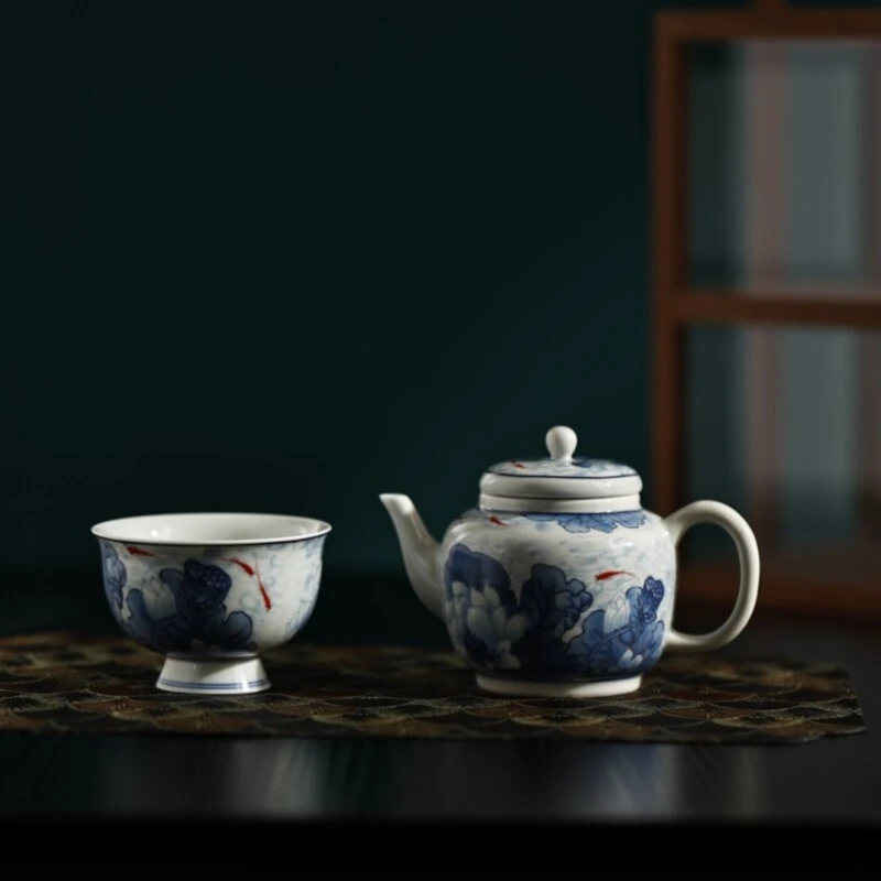 仿古青花茶壶陶瓷手抓壶单壶高档家用泡茶器中式泡茶壶带茶杯