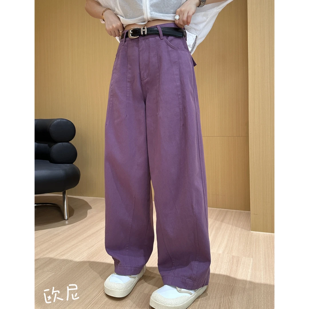 小静静一会 时尚百搭简约弯刀阔腿牛仔裤 B963