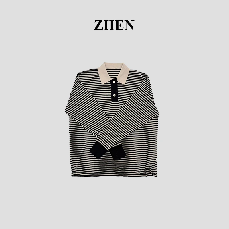 【ZHEN】25K01946 2025新款修身显瘦气质小众设计师款长袖T恤打底