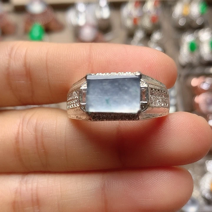 翡翠合金戒指翡翠高冰飘花方戒
