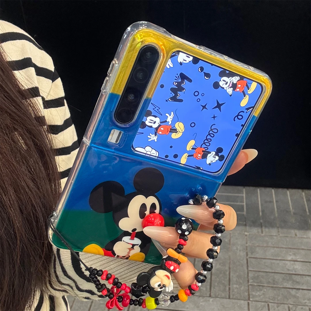 适用华为purax折叠屏手机壳卡通可爱PuraX奶茶米奇立体红鼻子链条