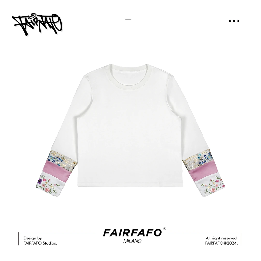FAIRFAFO林肉肉【刺绣百搭袖口圆领长袖t恤】AL24CX002潮牌时尚国风