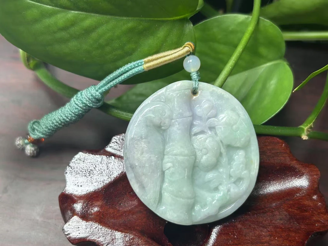 天然A货翡翠双貔貅高宽48 - 52厚9 - 13送绳 21
