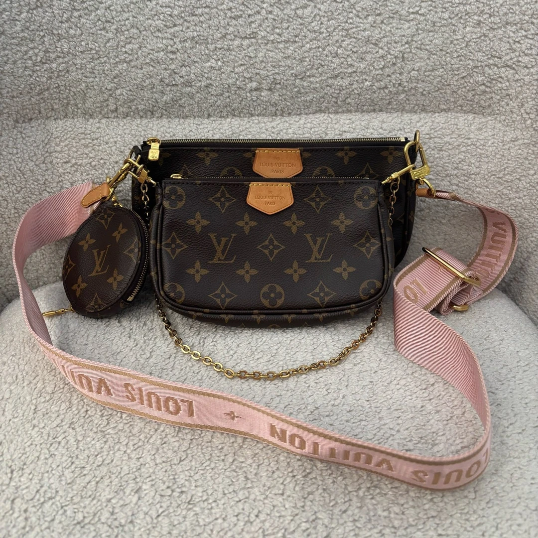 99新 LouisVuitton/路易威登  N0964 LV经典老花五合一 粉肩带