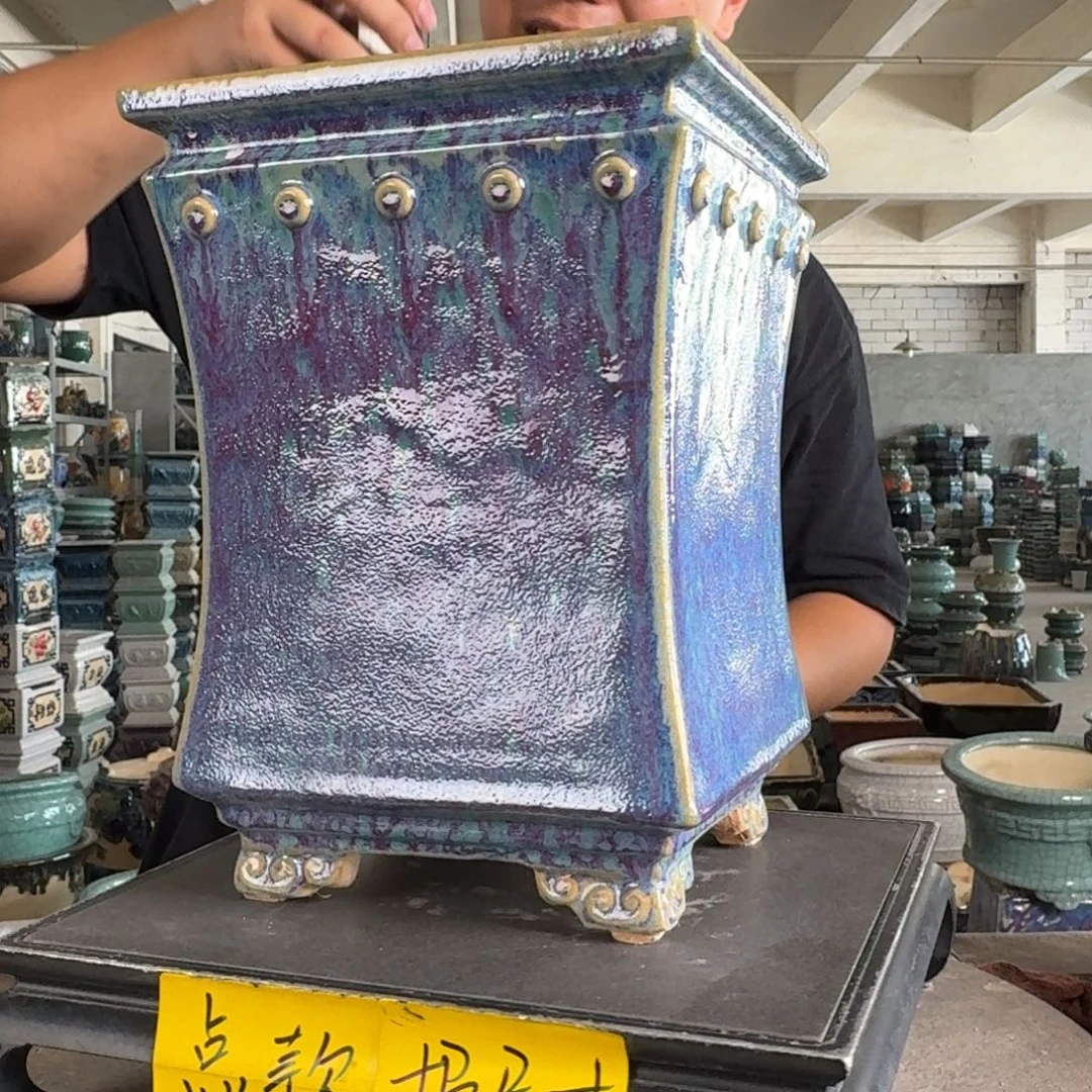 。一风堂石湾花盆 盆口变形 内18*27