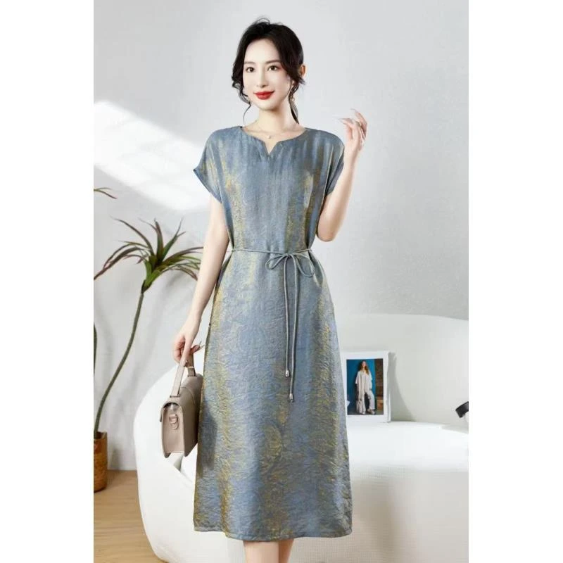 【时装高定款】蓝金花气质修身时尚休闲夏季高端大码妈妈连衣裙
