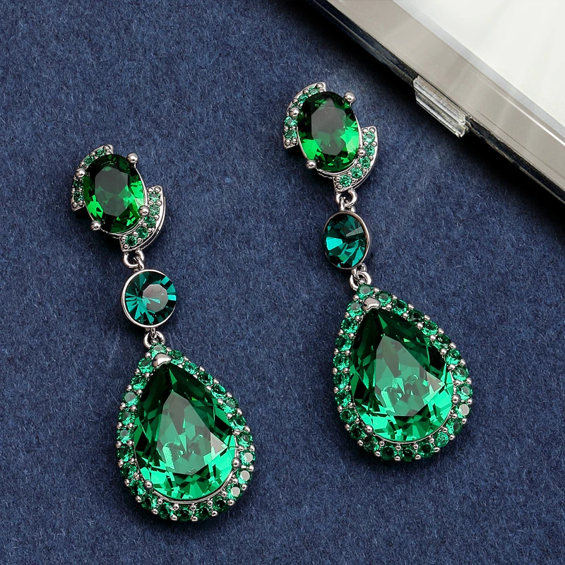 铜合金仿水晶耳饰 欣悦水滴施家水晶耳环高级感耳坠耳挂3232