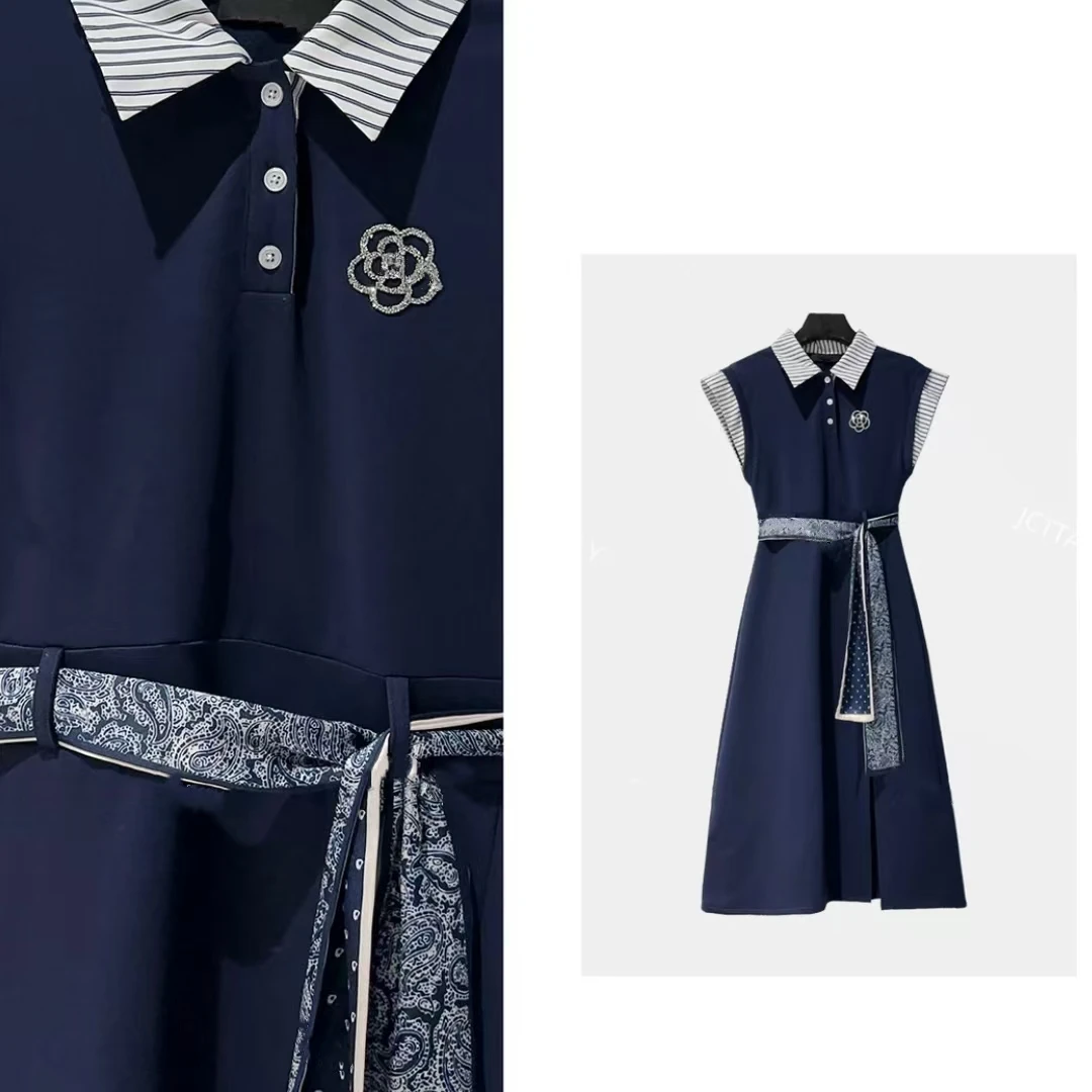 轻熟时尚山茶花领带V领收腰25夏新款连衣裙