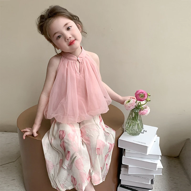 女童夏季新中式套装2025新款洋气儿童夏季衣服小女孩阔腿裤两件套