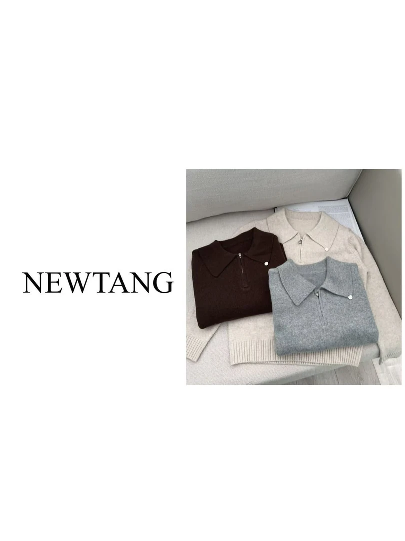 【翻领拉链】186半拉链翻领套头针织衫宽松百搭打底衫毛衣polo衫