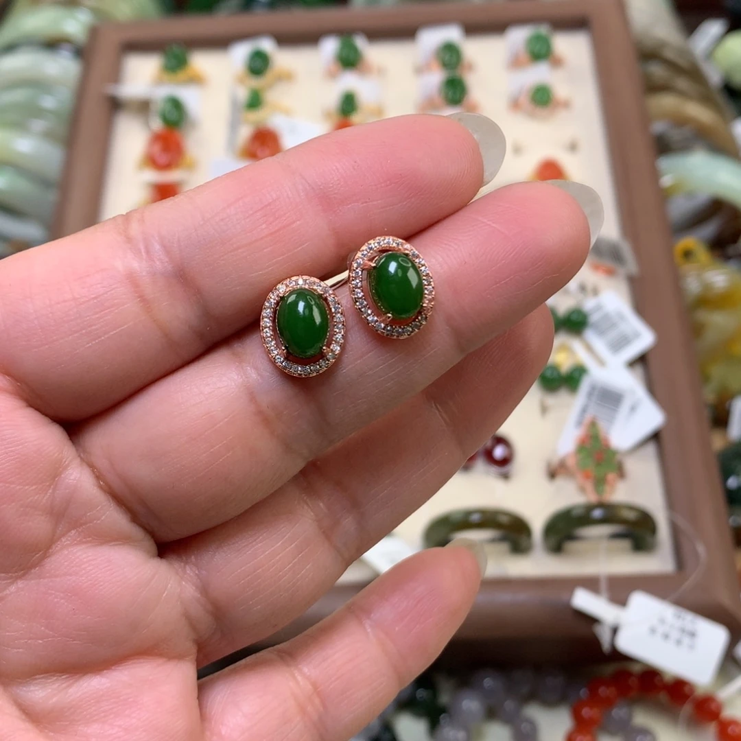 和田玉银S925镶嵌耳饰