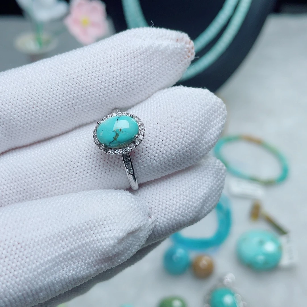 清***予绿松石银S925镶嵌珠宝半成品