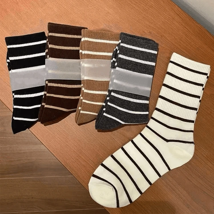 黑白秋冬条纹潮袜时尚袜子ins百搭运动韩版学院微压棉袜日系女袜