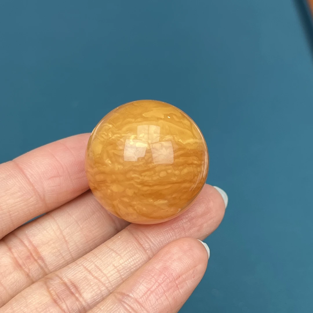 Y5657天然原矿蜜蜡鸡油黄圆珠27.3mm11.3克抖音基地质检发货
