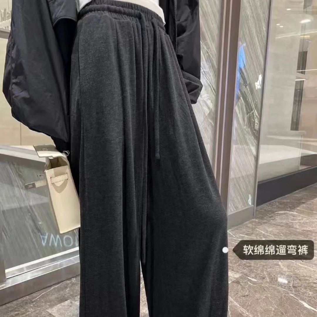 秋季新款高腰宽松小个子软糯直筒阔腿休闲裤