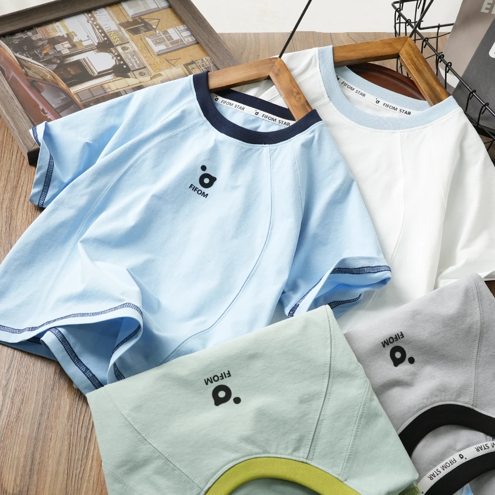 休闲夏季凉感拼接速干短袖T恤男童中大童圆领透气半袖上衣25274