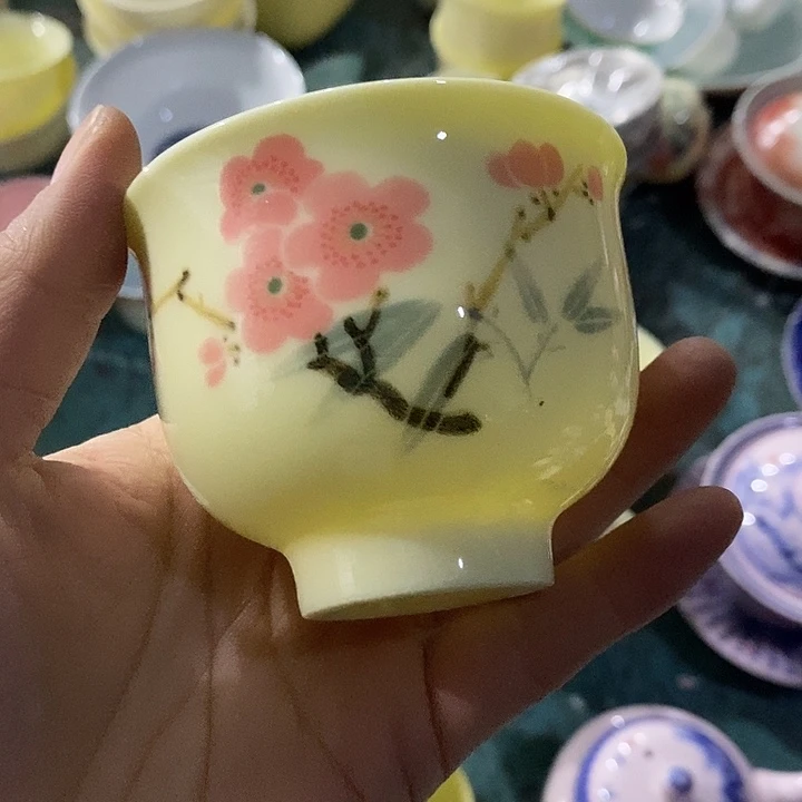 摆件陶光稀土红梅高脚大杯
