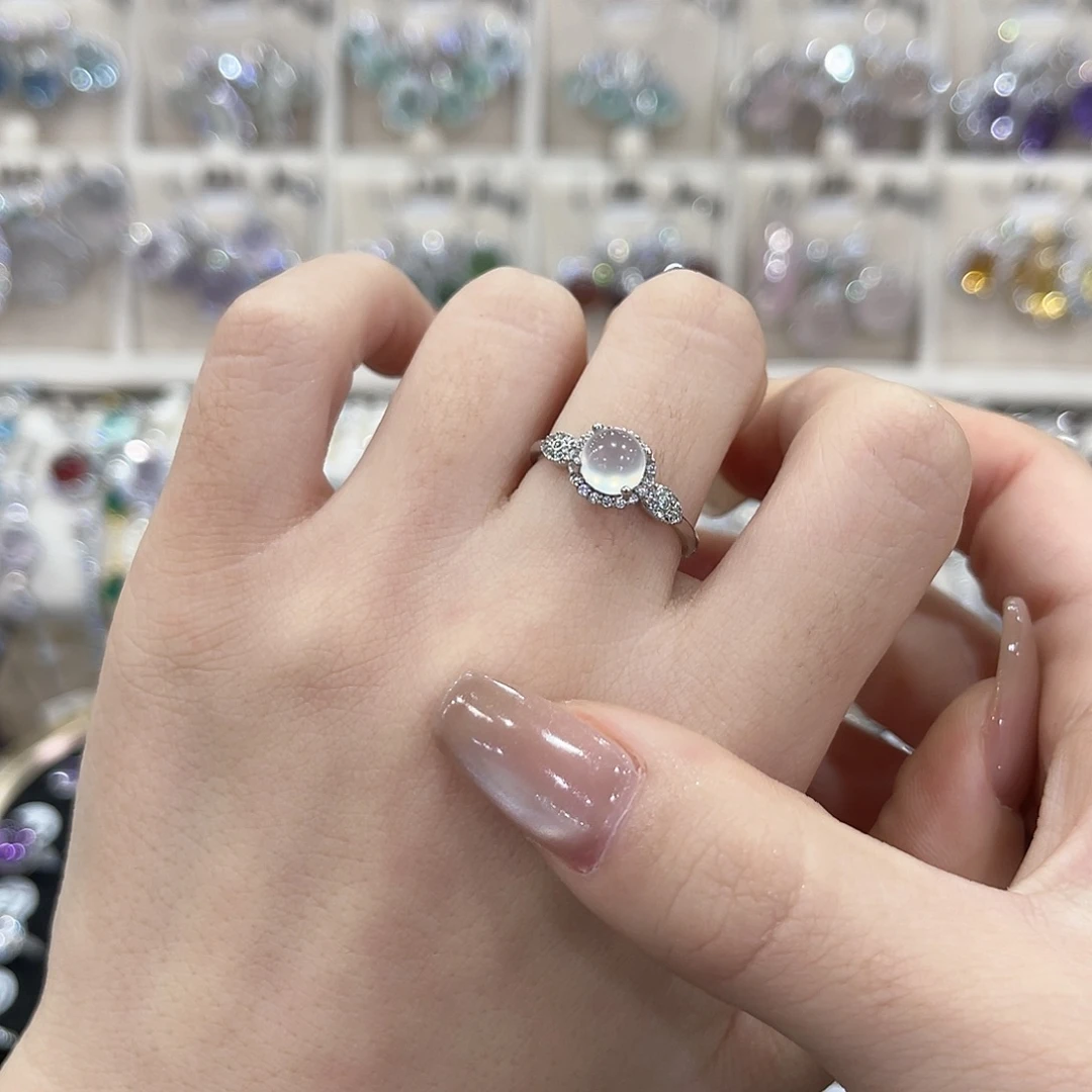 蛇纹石玉银S925镶嵌戒指