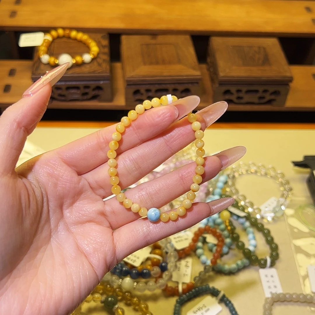 水晶手链银S925镶嵌蜜蜡860