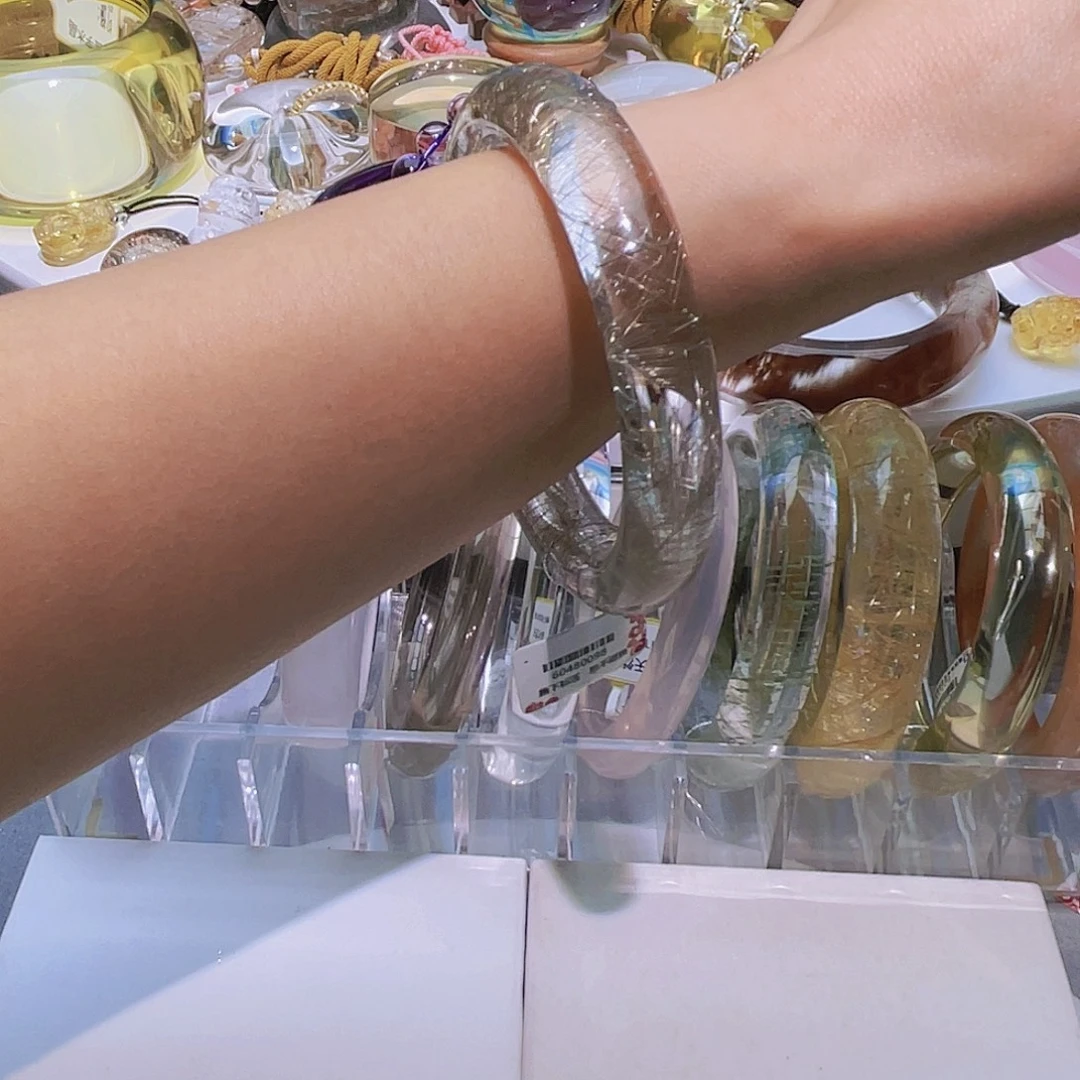 手镯水晶未镶嵌天然银发晶冰透高货