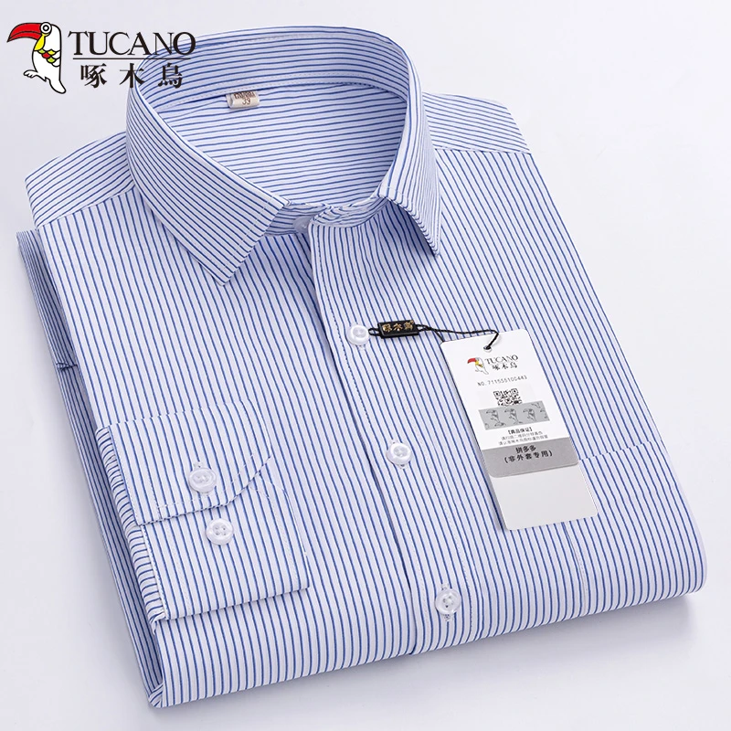 啄木鸟春季正装条纹衬衫男士长袖商务休闲薄款衬衣职业上班衬衣男