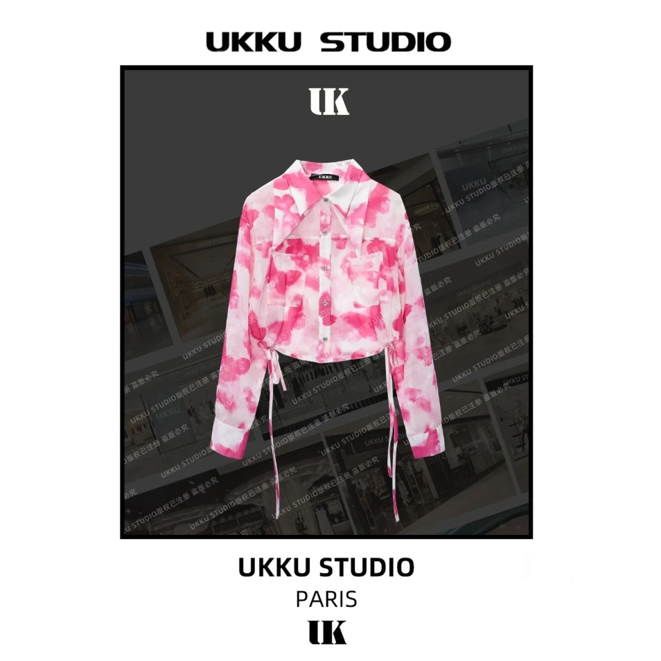 沐【UKKUSTUDIO】夏季新款双层粉色扎染个性百搭防晒衬衣513656