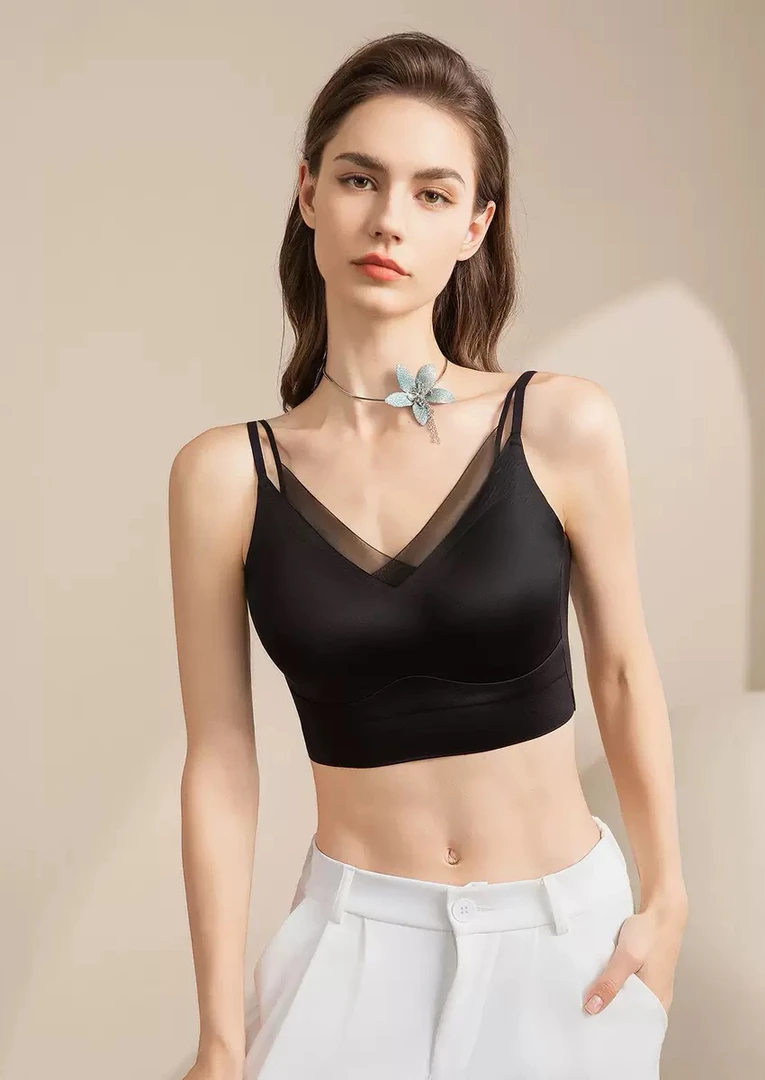 【糖糖】桑蚕丝拼网薄透气短款吊带背心