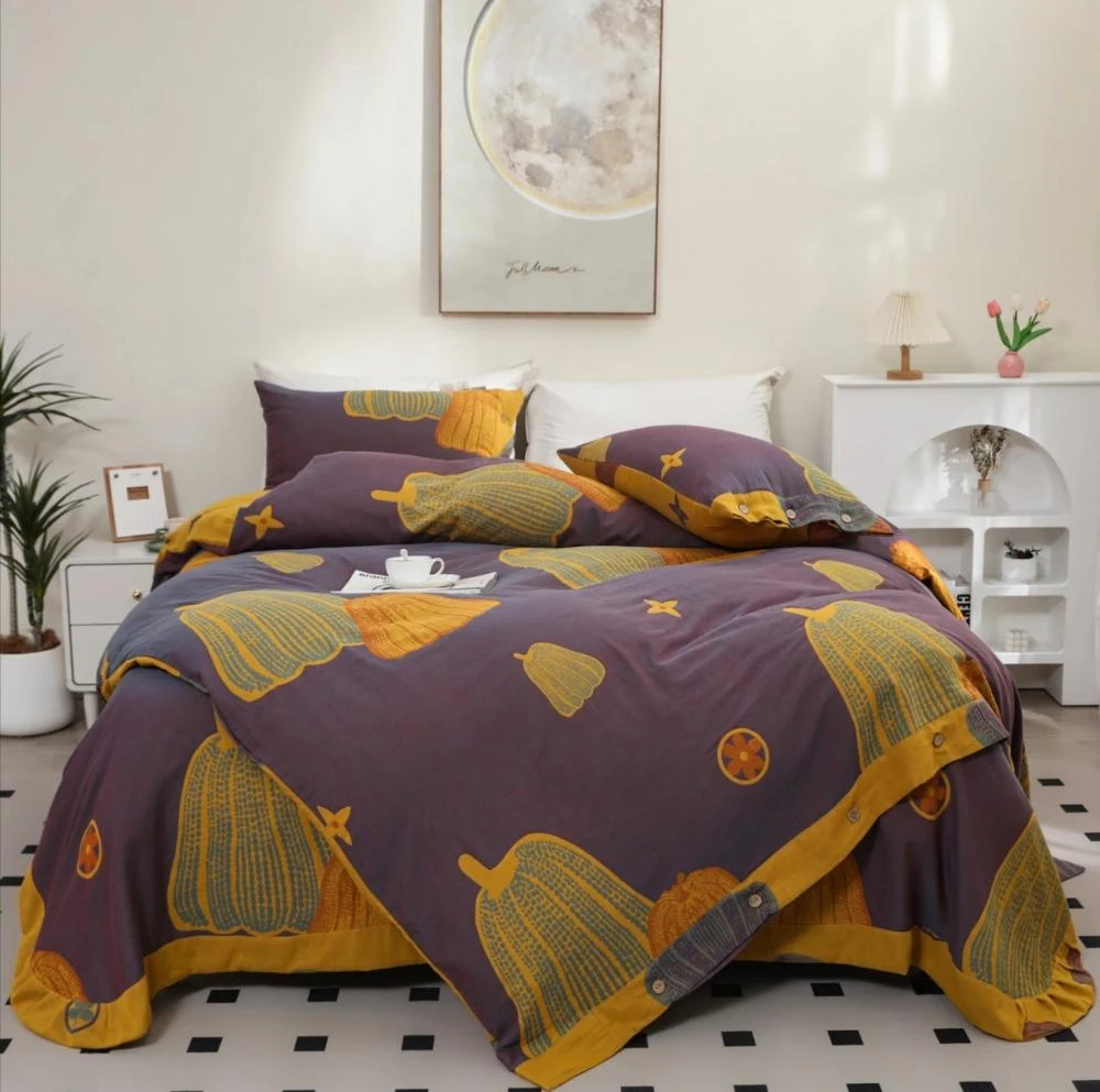 【七彩南瓜套件】纯棉双层纱床单2.45*2.45M被罩2.0*2.3M枕套48*74